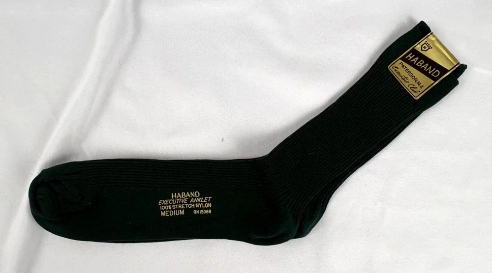 Vintage Haband Executive Club Stretch Nylon Dress Socks Black NOS Medium RN1506